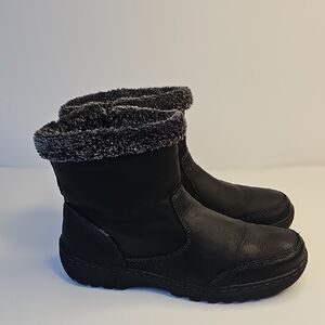 Khombu Women's Black Ankle Boots‎ with Gray Fur Trim Size 8